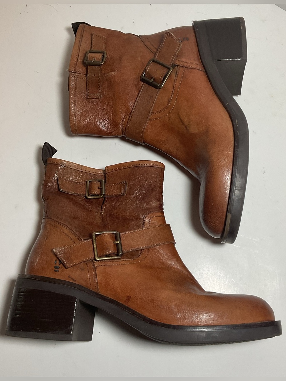 ROAN by Bed Stu Leather Buckle Ankle Boots Cognac - Picture 2 of 14